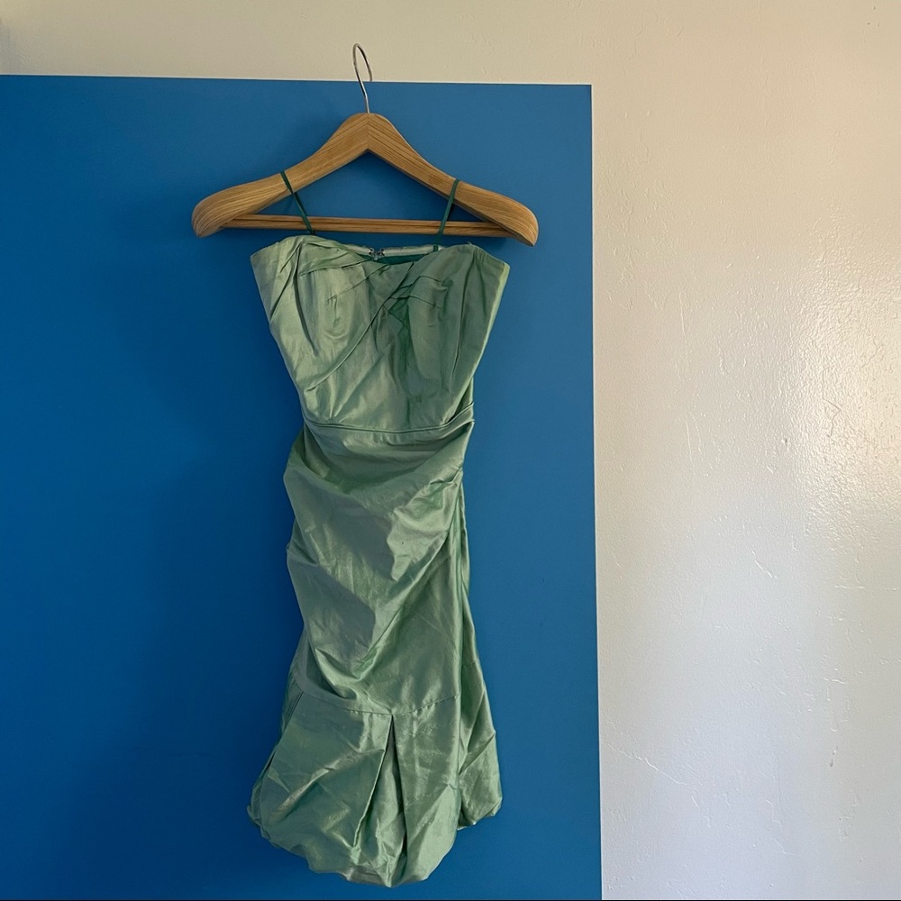 Nicole Miller | Y2K Green Mini satin strapless dress with zipper closure